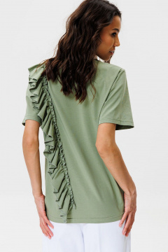 Зеленая футболка с воланом из трикотажа для летних лугов GO F1003/26-02. 164-170 - фото 5