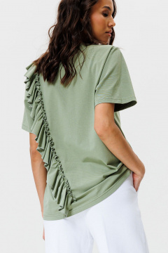 Зеленая футболка с воланом из трикотажа для летних лугов GO F1003/26-02. 164-170 - фото 3