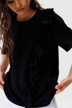 Черная футболка с воланом из хлопка для летних лугов GO F1003/40-02. 164-170 - фото 2