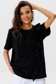 Черная футболка с воланом из хлопка для летних лугов GO F1003/40-02. 164-170 - фото 1