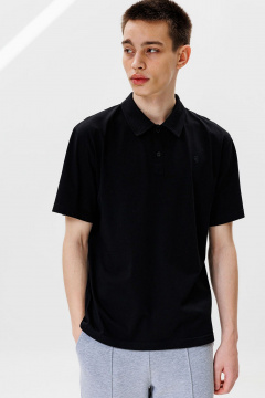 Футболка-поло черная облегающая для спорта и повседневности GO M1002/40-02. 176-182 - фото 1