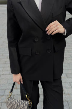 Деловой двубортный жакет из шерстяной ткани с карманами Skipper Design 306 черный - фото 5