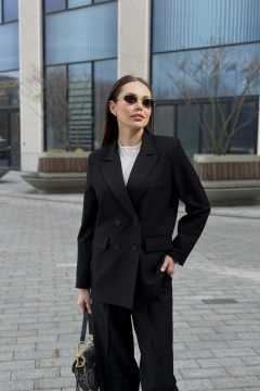 Деловой двубортный жакет из шерстяной ткани с карманами Skipper Design 306 черный - фото 3