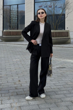 Деловой двубортный жакет из шерстяной ткани с карманами Skipper Design 306 черный - фото 2