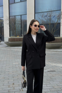 Деловой двубортный жакет из шерстяной ткани с карманами Skipper Design 306 черный - фото 1