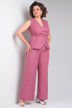 Льняной костюм 2-ка из палаццо брюк и жилета Celentano lite 5032.1 малиновый - фото 4
