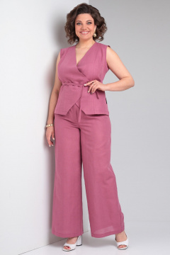 Льняной костюм 2-ка из палаццо брюк и жилета Celentano lite 5032.1 малиновый - фото 1
