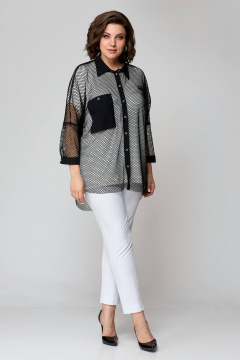 Комплект: брюки, рубашка и топ из текстиля для повседневности Solomeya Lux 854 черный+белый - фото 1