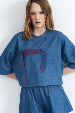 Майка короткая с декоративной вышивкой и круглой горловиной AG Green G505/9 - фото 1