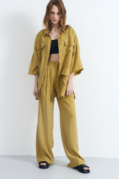 Летние желтые прямые брюки из костюмной ткани AG Green G507/6 - фото 1