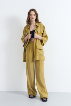 Летние желтые прямые брюки из костюмной ткани AG Green G507/6 - фото 4