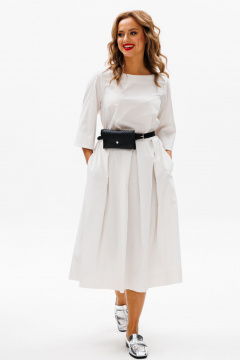 Летнее платье из хлопка с складками, карманами и поясной сумочкой Anastasia 1106 молочный - фото 4