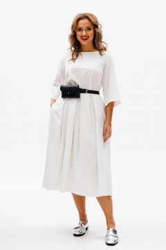 Летнее платье из хлопка с складками, карманами и поясной сумочкой Anastasia 1106 молочный - фото 3