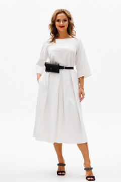 Летнее платье из хлопка с складками, карманами и поясной сумочкой Anastasia 1106 молочный - фото 1