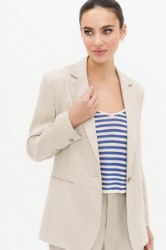 Летной льняной костюм бежевый жакет и прямые брюки Urs 24-338-1 - фото 5