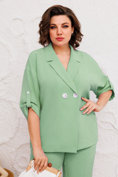 Летний комплект из костюмной ткани с двубортным жакетом AGATTI 5288-1 зелень - фото 5
