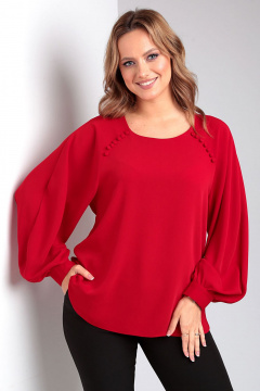 Летняя красная блузка свободного силуэта с пуговицами Таир-Гранд 62438 вишня - фото 1