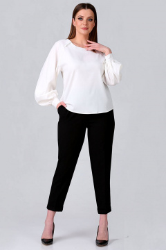 Белая элегантная летняя блузка с пуговицами и присборенными рукавами Таир-Гранд 62438 молочный - фото 4