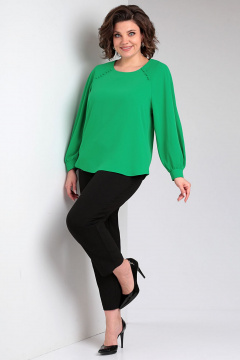 Летняя свободная элегантная блузка с пуговицами Таир-Гранд 62438 травяной - фото 4