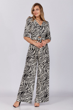 Летний бежевый комплект из блузы и брюк с заниженной талией Verita 2287 зебра - фото 3