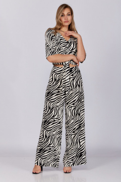 Летний бежевый комплект из блузы и брюк с заниженной талией Verita 2287 зебра - фото 2