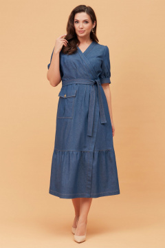 Синее платье с защипами и накладными карманами Andina city 8020 синий - фото 5
