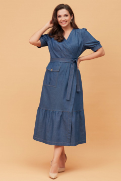 Синее платье с защипами и накладными карманами Andina city 8020 синий - фото 3
