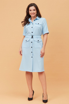 Платье миди с воротником, нагрудными карманами и съемным поясом Andina city 8027 голубой - фото 1