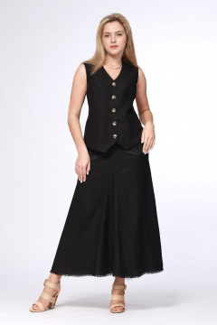 Легкая юбка из льна и вискозы с фигурным клином Полинушка 208мв черный - фото 1
