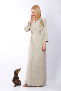 Серое платье из льна с защипами и карманами, макси длина Полинушка 305дл - фото 3