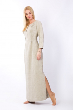 Серое платье из льна с защипами и карманами, макси длина Полинушка 305дл - фото 2