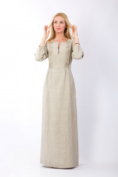 Серое платье из льна с защипами и карманами, макси длина Полинушка 305дл - фото 1