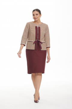 Деловой костюм-тройка из бежевой и красной ткани Elady 3351 бордо - фото 4