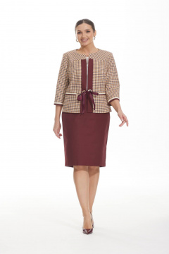Деловой костюм-тройка из бежевой и красной ткани Elady 3351 бордо - фото 1