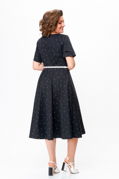 Черное хлопковое платье в стиле casual с ремнем Swallow 719.1 черный/белый_горох - фото 5