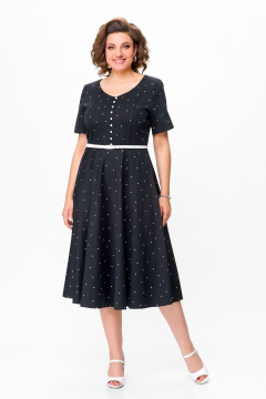 Черное хлопковое платье в стиле casual с ремнем Swallow 719.1 черный/белый_горох - фото 1