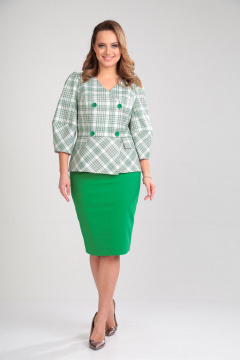 Демисезонный комплект жакета и юбки в деловом стиле Gamma Gracia 587 зеленый_белая_клетка - фото 3