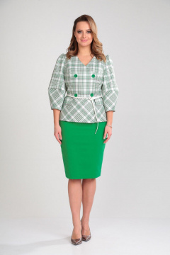 Демисезонный комплект жакета и юбки в деловом стиле Gamma Gracia 587 зеленый_белая_клетка - фото 1