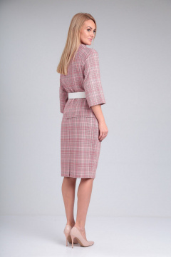 Деловой комплект блузы и юбки с воротником и карманами Gamma Gracia 720 розовый_клетка - фото 3