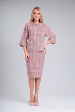 Деловой комплект блузы и юбки с воротником и карманами Gamma Gracia 720 розовый_клетка - фото 2