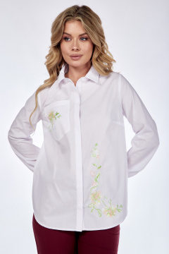 Белая хлопковая рубашка с нагрудными вытачками и вышивкой Takka Plus 24-225 - фото 3