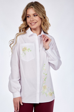 Белая хлопковая рубашка с нагрудными вытачками и вышивкой Takka Plus 24-225 - фото 1