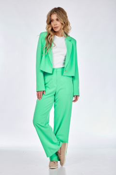 Зеленый костюм из костюмной ткани с укороченным жакетом и свободными брюками Takka Plus 24-230 - фото 3