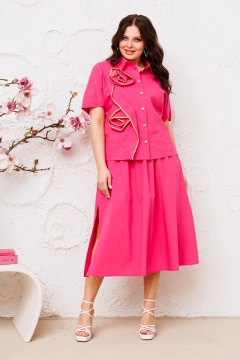 Летний розовый костюм из хлопка с блузкой и юбкой Danaida 2222 малиновый - фото 4