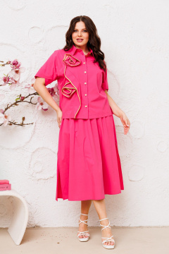 Летний розовый костюм из хлопка с блузкой и юбкой Danaida 2222 малиновый - фото 3