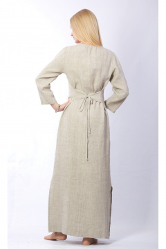 Серое платье из льна с защипами и карманами, макси длина Полинушка 305дл - фото 4