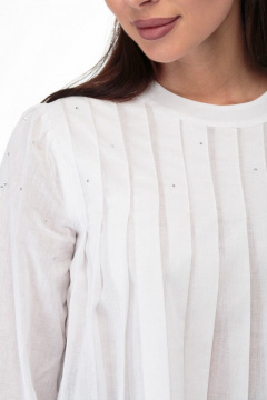 Демисезонная хлопковая блуза с кружевами и сборками Anelli 848 белый - фото 4