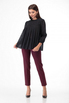 Черная блуза с складками и россыпью камней Anelli 848 черный - фото 1