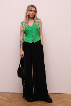 Леновые широкие брюки и прилегающий жилет из текстиля LM КБ5387 зелень - фото 2