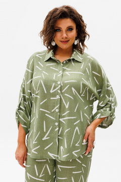 Леновый летний костюм из рубашки и брюк с принтом Anelli 1406 зеленый_чай - фото 3